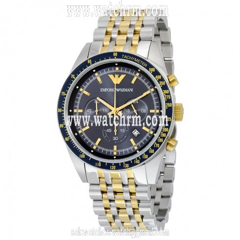 Armani Navy Blue Dial Chronograph Two Tone Stainless Steel Men's Watch AR6088