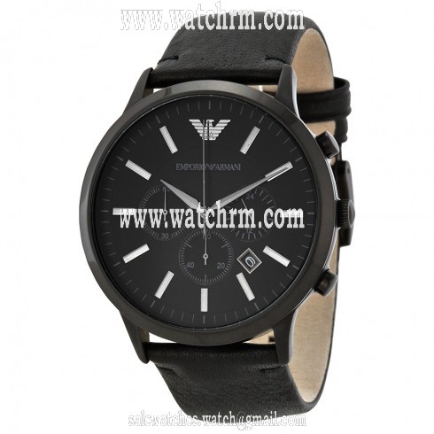 Armani Sportivo Chronograph Black Dial Black Leather Strap Men's Watch AR2461