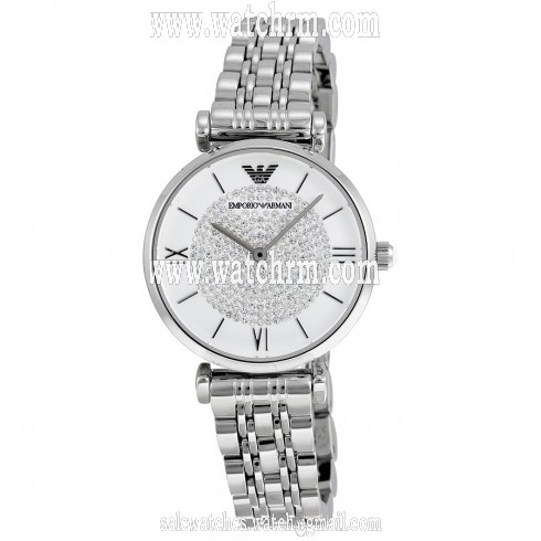 Armani White Crystal Pave Dial Stainless Steel Ladies Watch AR1925