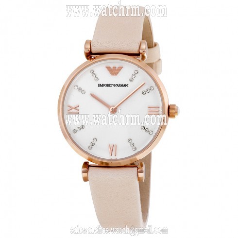 Armani White Dial Pale Pink Leather Ladies Watch AR1927