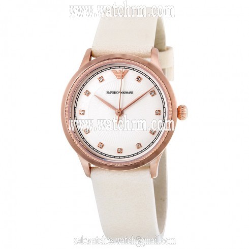 Armani White Dial Pale Pink Leather Strap Ladies Watch AR1913
