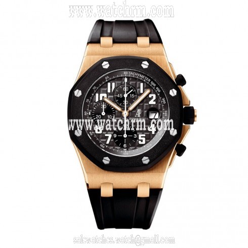 Audemars Piguet Black Dial 18kt Rose Gold Black Rubber Chronograph Men's Watch 26178OK.OO.D002CA.01