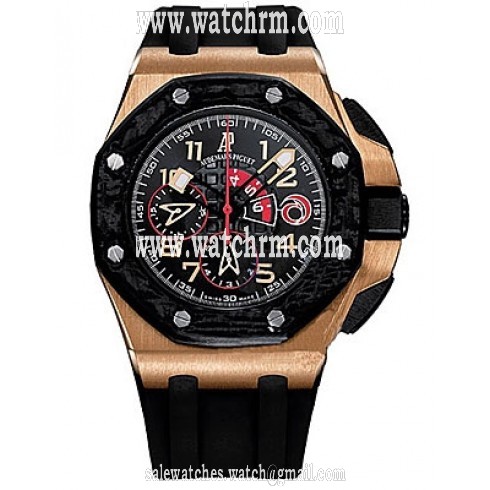 Audemars Piguet Black Dial Chronograph 18kt Rose Gold Black Rubber Men's Watch 26062OROOA002CA01