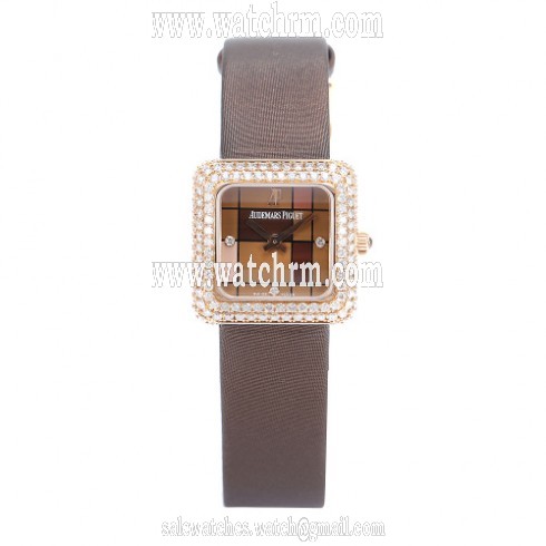 Audemars Piguet Brown Dial 18K Rose Gold Diamond Ladies Watch 77215OR.ZZ.A080SU.01