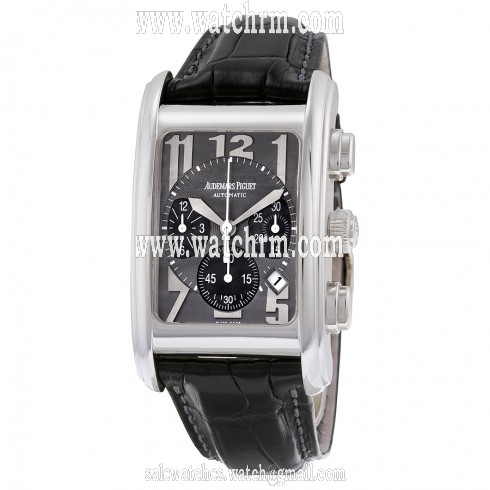 Audemars Piguet Chronograph Gray Guilloche Black Leather Men's Watch 25987BC.OO.D002CR.02