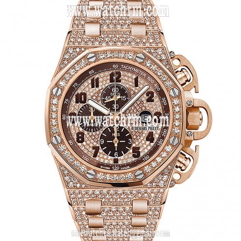 Audemars Piguet Diamond Paved Dial Automatic 18 Carat Pink Gold Men's Chronograph Watch 26215OR.ZZ.1239OR.01