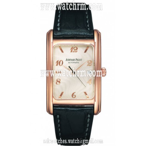 Audemars Piguet Edward Piguet Silver Guilloche Dial 18kt Pink Gold Black Leather Men's Watch 15121OROOA002CR01