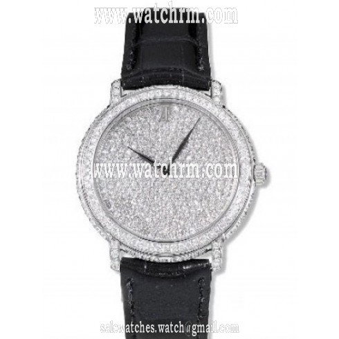 Audemars Piguet Jules Audemar Diamond Pave Dial 18kt White Gold Black Leather Men's Watch 15123BCZZA001CR01