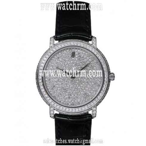 Audemars Piguet Jules Audemars Diamond Pave Dial Black Leather Ladies Watch 15123BC.ZZ.D001CR.01
