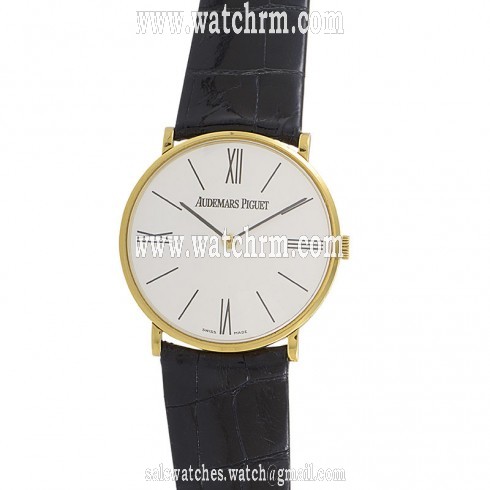 Audemars Piguet Jules Audemars Silver Dial Yellow Gold Case Black Leather Strap Ladies Watch 14667BA.OO.A001CR.01