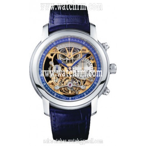 Audemars Piguet Jules Audemars Skeleton Dial Platium Blue Leather Men's Watch 26353PTOOD028CR01