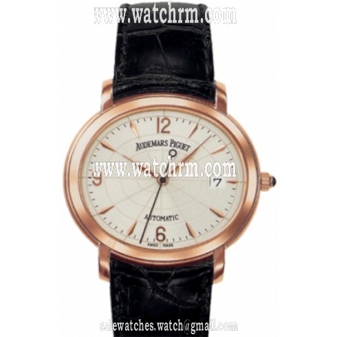 Audemars Piguet Millenary Silver Dial 18kt Rose Gold Black Leather Men's Watch 14908OR0D067CR01
