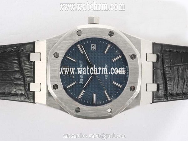 Audemars Piguet Royal Oak 15202ST.OO.0944ST.03 Round Blue Dial Black Crocodile Leather Strap Watch