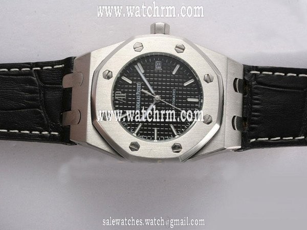Audemars Piguet Royal Oak 15300ST.OO.1220ST.03 Black Dial Black Cow Leather Strap Watch