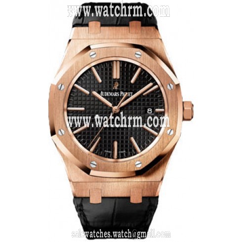Audemars Piguet Royal Oak Automatic Black Dial  Black Leather Strap Men's Watch 15400OROOD002CR01