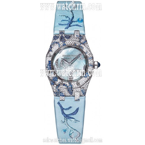 Audemars Piguet Royal Oak Diamond and Sapphire White Gold Ladies Watch 67608BC.ZS.D022SU.01