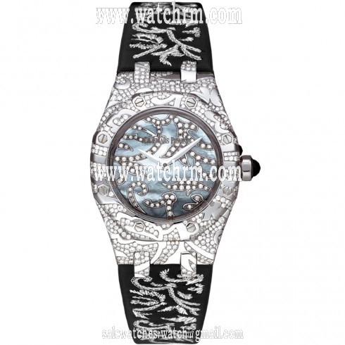 Audemars Piguet Royal Oak Diamond Black Mother of Pearl Dial Ladies Watch 67607BC.ZZ.D001SU.01