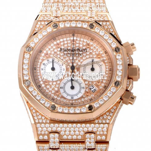 Audemars Piguet Royal Oak Diamond Pave 18K Rose Gold Men's Watch 25978OR.ZZ.1190OR.01