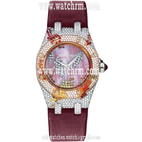 Audemars Piguet Royal Oak Diamond Pink Mother of Pearl Dial White Gold Ladies Watch 67609CR.ZY.D071SU.01
