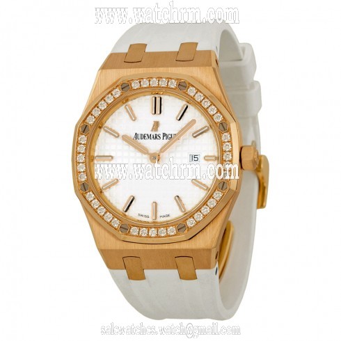 Audemars Piguet Royal Oak Diamond Silver Dial 18 kt Rose Gold Ladies Watch 67651OR.ZZ.D010CA.01