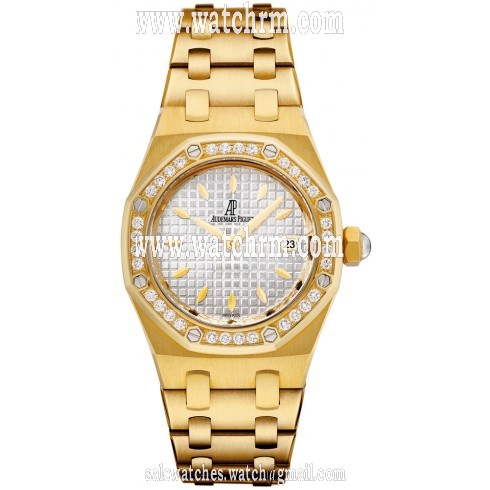 Audemars Piguet Royal Oak Diamond Silver Dial 18 kt Yellow Gold Ladies Watch 67601BA.ZZ.1230BA.01