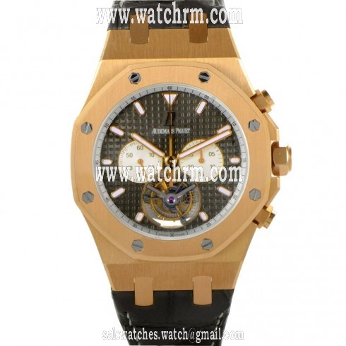 Audemars Piguet Royal Oak Metallic Grey Chronograph Dial 18kt Pink Gold Black Crocodile Leather Men's Watch 25977OROOD005CR01