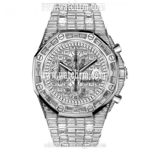 Audemars Piguet Royal Oak Offshore 18 Carat White Gold Baguette Diamond Paved Dial Automatic Men's Watch 26473BC.ZZ.8043BC.01