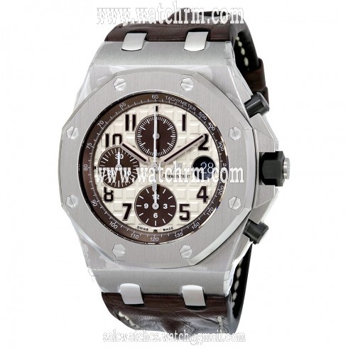 Audemars Piguet Royal Oak Offshore Ivory Dial Brown Alligator Leather Men's Watch 26470STOOA801CR01
