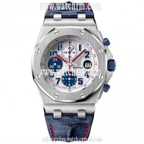Audemars Piguet Royal Oak Offshore Silver Dial Blue Leather Men's Watch 26208STOOD305CR01