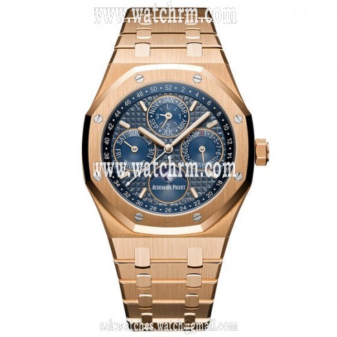 Audemars Piguet Royal Oak Prepetual Calendar Blue Dial Automatic Men's 18 Carat Pink Gold Watch 26574OR.OO.1220OR.02