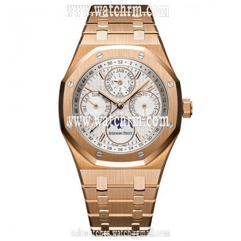 Audemars Piguet Royal Oak Prepetual Calendar Silver Dial Automatic 18 Carat Pink Gold Watch 26574OR.OO.1220OR.01