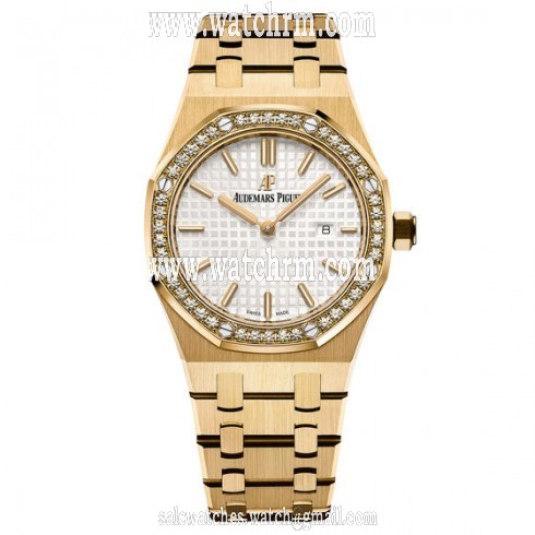 Audemars Piguet Royal Oak Silver Dial Ladies 18 Carat Yellow Gold Watch 67651BA.ZZ.1261BA.01