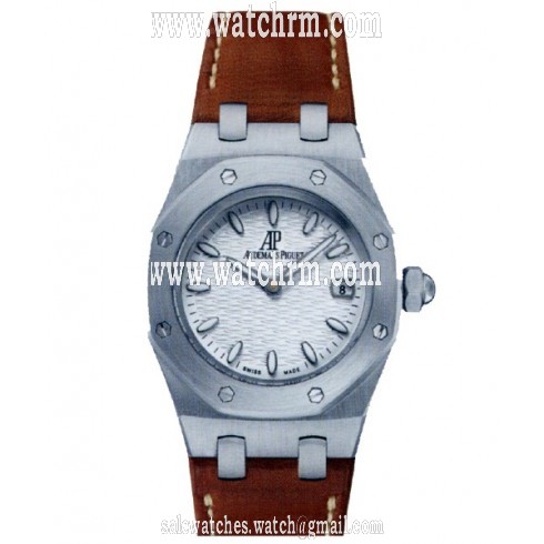 Audemars Piguet Royal Oak Silver Dial Stainless Steel Brown Leather Ladies Watch 67600ST.OO.D080VS.01