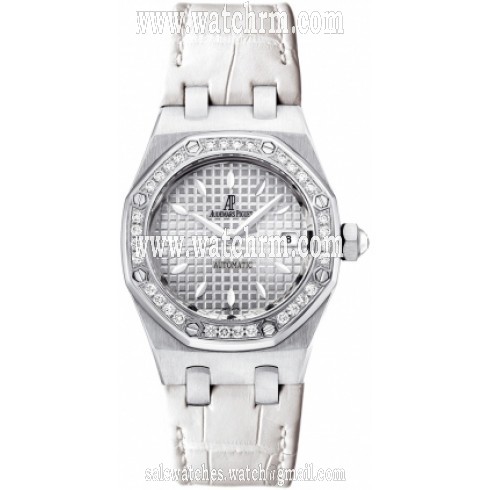 Audemars Piguet Royal Oak Silver Dial White Leather Ladies Watch 77321ST.ZZ.D012CR.01