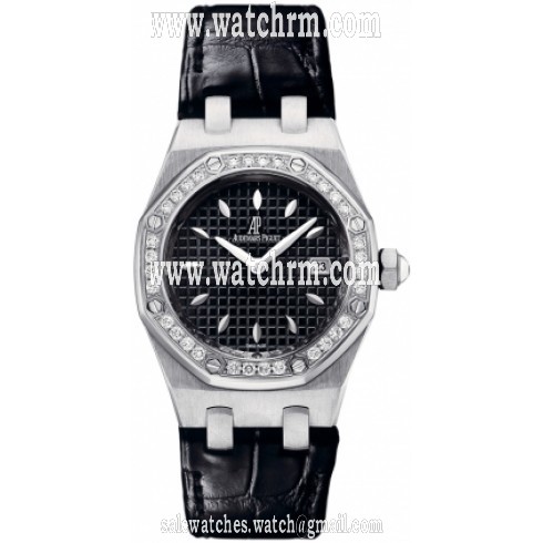 Audemars Piguet Royal Oaks Diamond Black Leather Ladies Watch 67621ST.ZZ.D002CR01