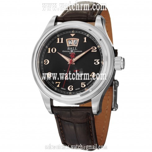 Ball Train Cleveland Automatic Black Dial Leather Men's Watch PM1058DL1JBKBR