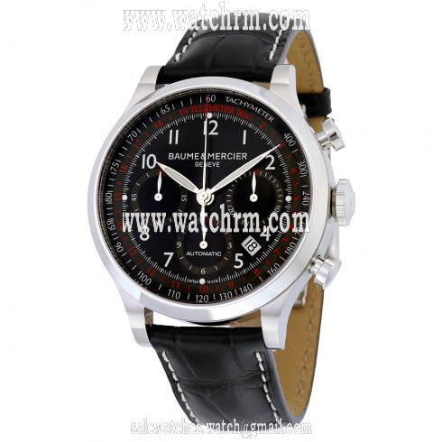 Baume and Mercier Capeland Black Dial Black Alligator Leather Men's Watch 10084