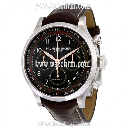 Baume and Mercier Capeland Black Dial Brown Alligator Leather Men's Watch 10067