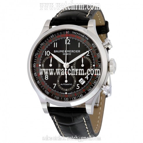 Baume and Mercier Capeland Chronograph Black Dial Black Alligator Leather Men's Watch 10042