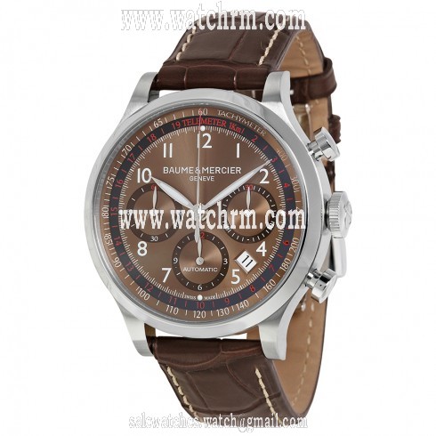 Baume and Mercier Capeland Chronograph Brown Dial Brown Leather Men's Watch 10043