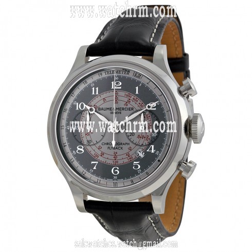 Baume and Mercier Capeland Flyback Chronograph Grey and Silver Dial Leather Men's Watch 10086