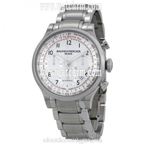 Baume and Mercier Capeland White Dial Chronograph Men's Watch 10061