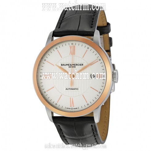 Baume and Mercier Classima Automatic Silver Dial Black Leather Men's Watch 10216