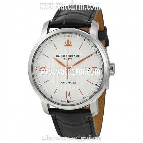 Baume and Mercier Classima Silver Dial Black Leather Automatic Men's Watch 10075