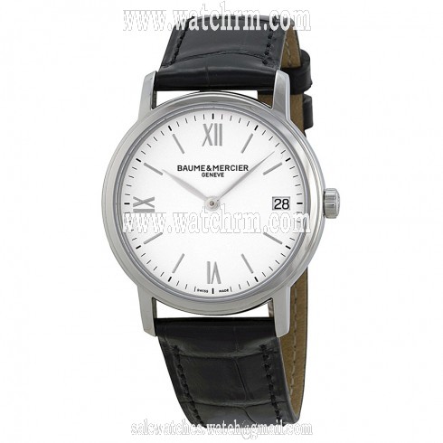 Baume and Mercier Classima Silver Dial Black Leather Ladies Watch 10148