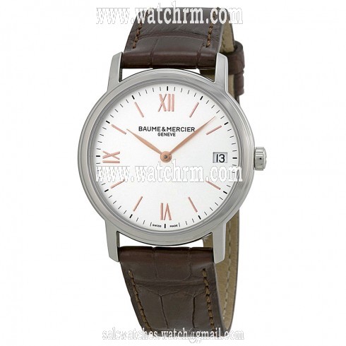 Baume and Mercier Classima Silver Dial Brown Leather Ladies Watch 10147