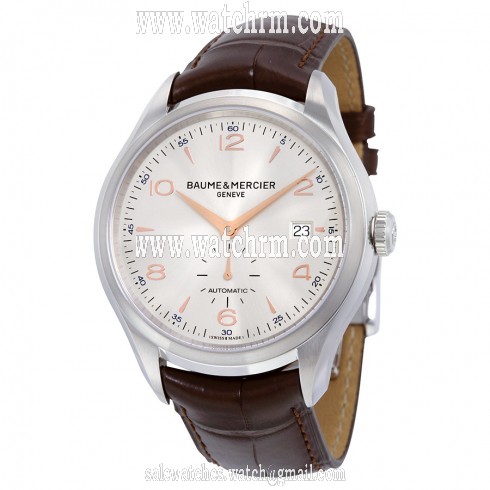 Baume and Mercier Clifton Automatic Silver-Sun Dial Brown Leather Men's Watch 10054