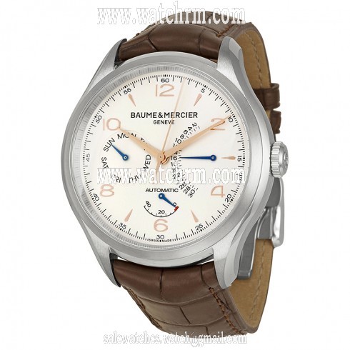 Baume and Mercier Clifton Silver Dial Brown Leather Men's Watch 10149