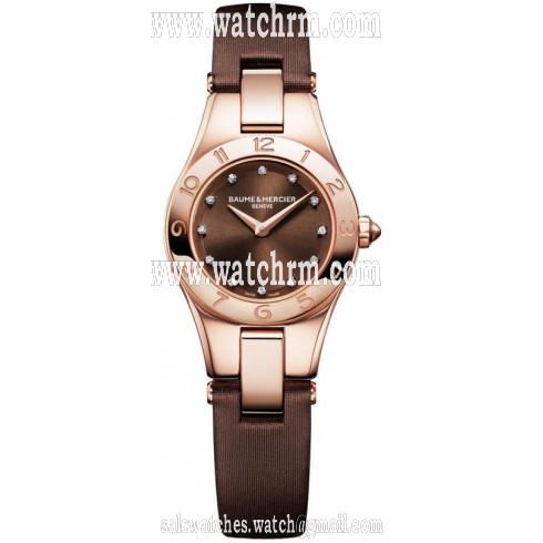 Baume and Mercier Linea Brown Diamond Dial 18kt Rose Gold Brown Satin Ladies Watch 10090