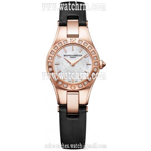 Baume and Mercier Linea Mother of Pearl Dial 18kt Rose Gold Black Satin Ladies Watch 10091